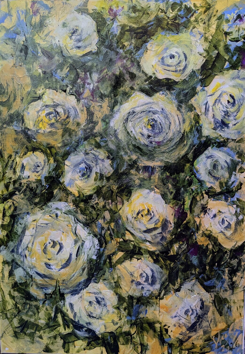 Rosen im Garten Edeltraud Steurer Original painting for sale
