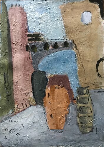 Boat storage under the bridge by Elisabetta Sonda, Painting for Sale on Select