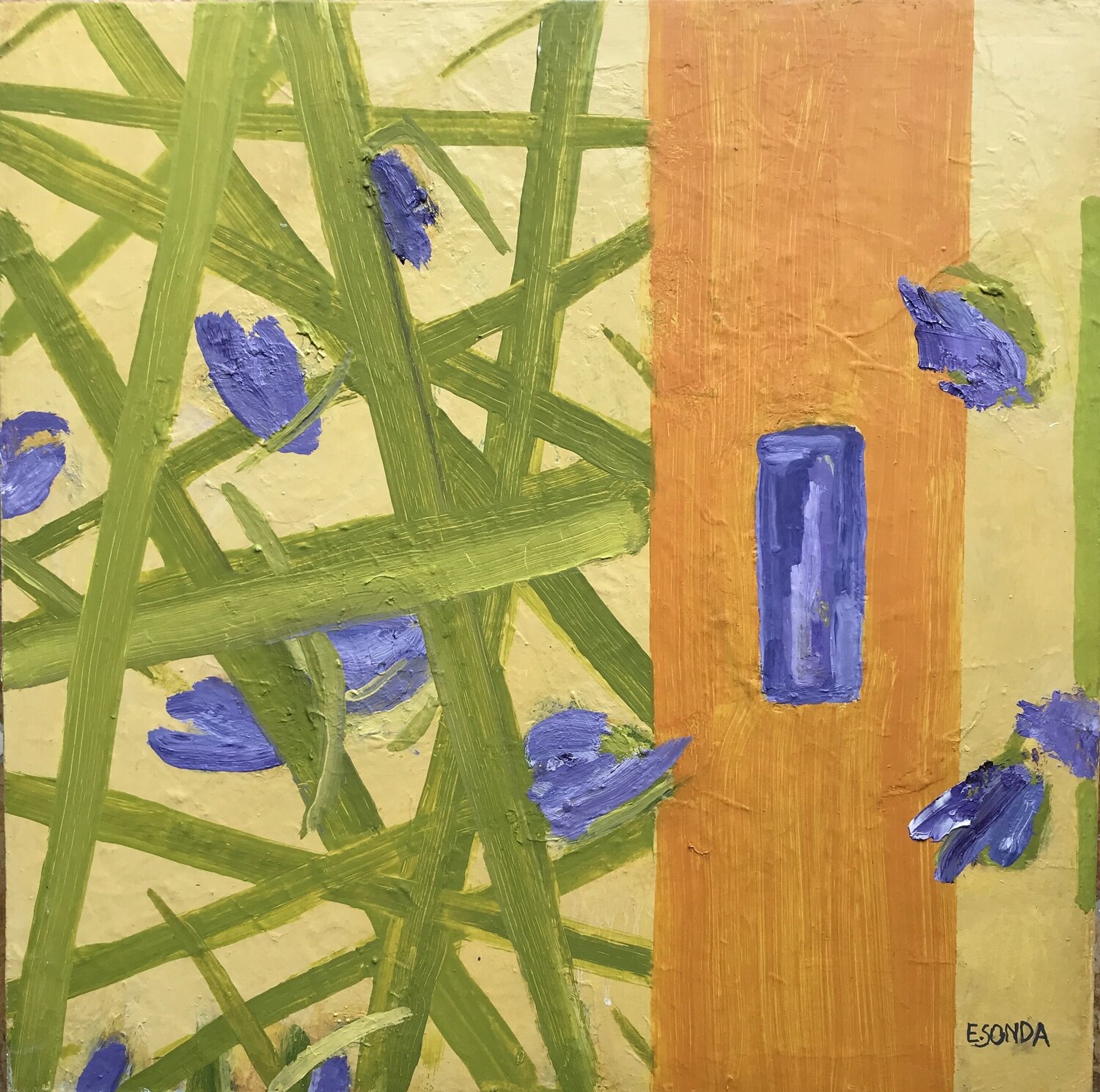 Iris in an orange flower vase Elisabetta Sonda Original painting for sale