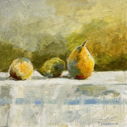 Drei Birnen auf dem Tisch by Barbara Landbeck, Painting for Sale on Select