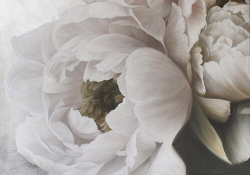 " Velvet Peonies "  White silver flowers oil art by Yana Sagan, Painting for Sale on Select