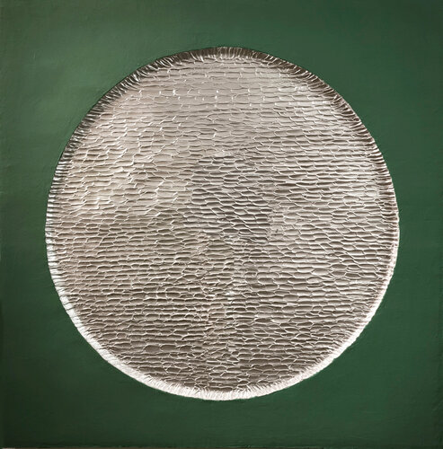 " Green Mars " Green silver abstract high textured acrylic art by Yana Sagan, Painting for Sale on Select