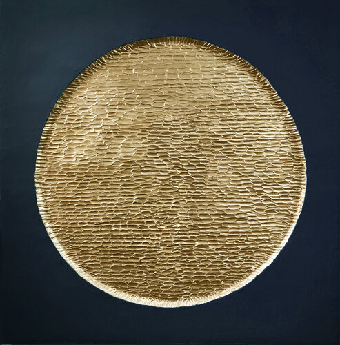 " Golden Blue Mars " Navy gold abstract high textured acrylic art by Yana Sagan, Painting for Sale on Select