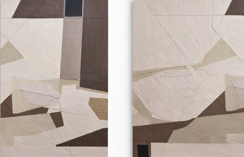 "Bella set" Abstract geometric brown beige high textured acrylic art set of 2 by Yana Sagan, Painting for Sale on Select