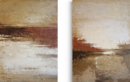"Umber Set" Abstract brown cream high textured acrylic art set of 2 by Yana Sagan, Painting for Sale on Select