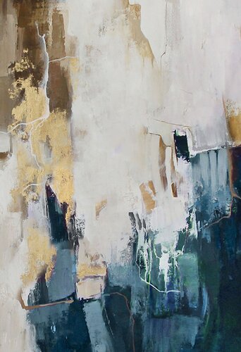 "Breeze 2" Abstract teal gold gray acrylic art by Yana Sagan, Painting for Sale on Select