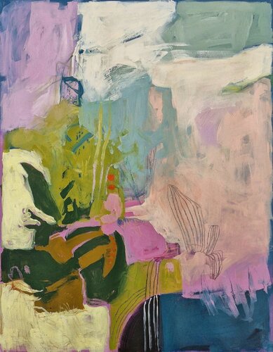 "Dreams 3"  Pink green blue acrylic abstract art by Yana Sagan, Painting for Sale on Select