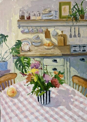 "Cozy Kitchen" Warm daytime at home. Everyday life art by Yana Sagan, Painting for Sale on Select