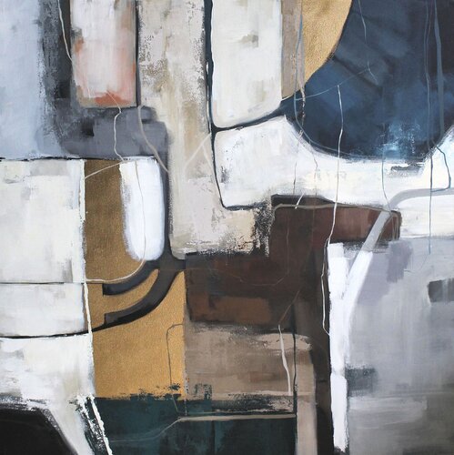 "Rampant" Abstract blue gray gold acrylic art by Yana Sagan, Painting for Sale on Select