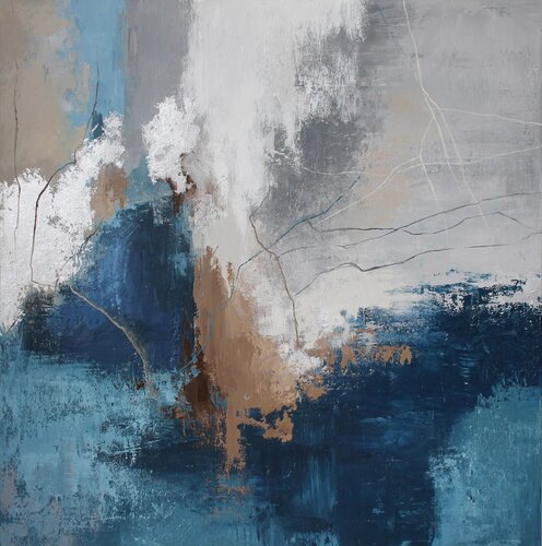 "Wave 2" Deep blue gray abstract acrylic art by Yana Sagan, Painting for Sale on Select