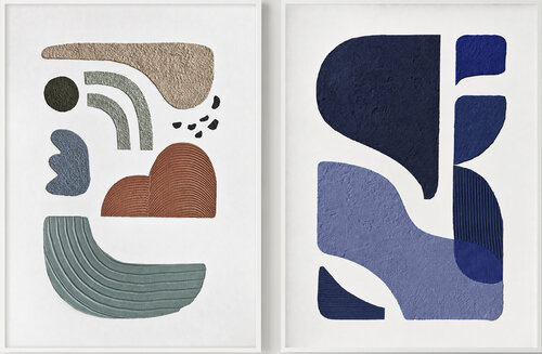"Blue Bay Set"  Blue & Terracotta abstract acrylic high textured set of 2 by Yana Sagan, Painting for Sale on Select