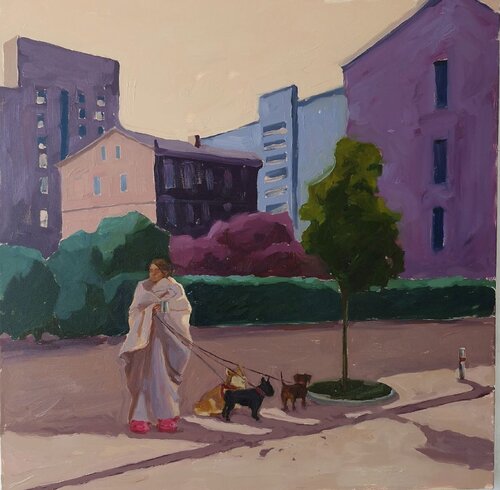 "Doggies" Quiet stroll through the Pink City von Yana Sagan, Malerei kaufen auf Select