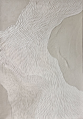 "Fluency 8" Beige abstract acrylic high textured art von Yana Sagan, Malerei kaufen auf Select
