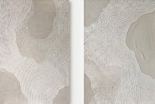 "Fluency Set 2" Abstract beige acrylic high textured set of 2 von Yana Sagan, Malerei kaufen auf Select