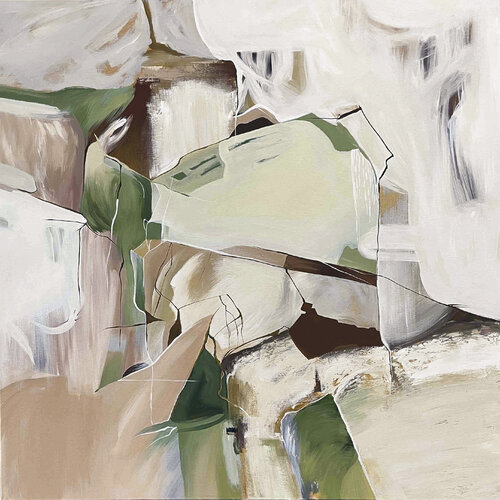 "Kana" Olive green beige abstract acrylic von Yana Sagan, Malerei kaufen auf Select