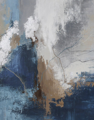 "Wave 5" Navy silver abstract acrylic art von Yana Sagan, Malerei kaufen auf Select