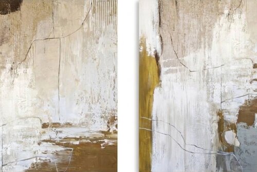 "Siera Set 2" Minimalist beige acrylic abstract set of 2 von Yana Sagan, Malerei kaufen auf Select