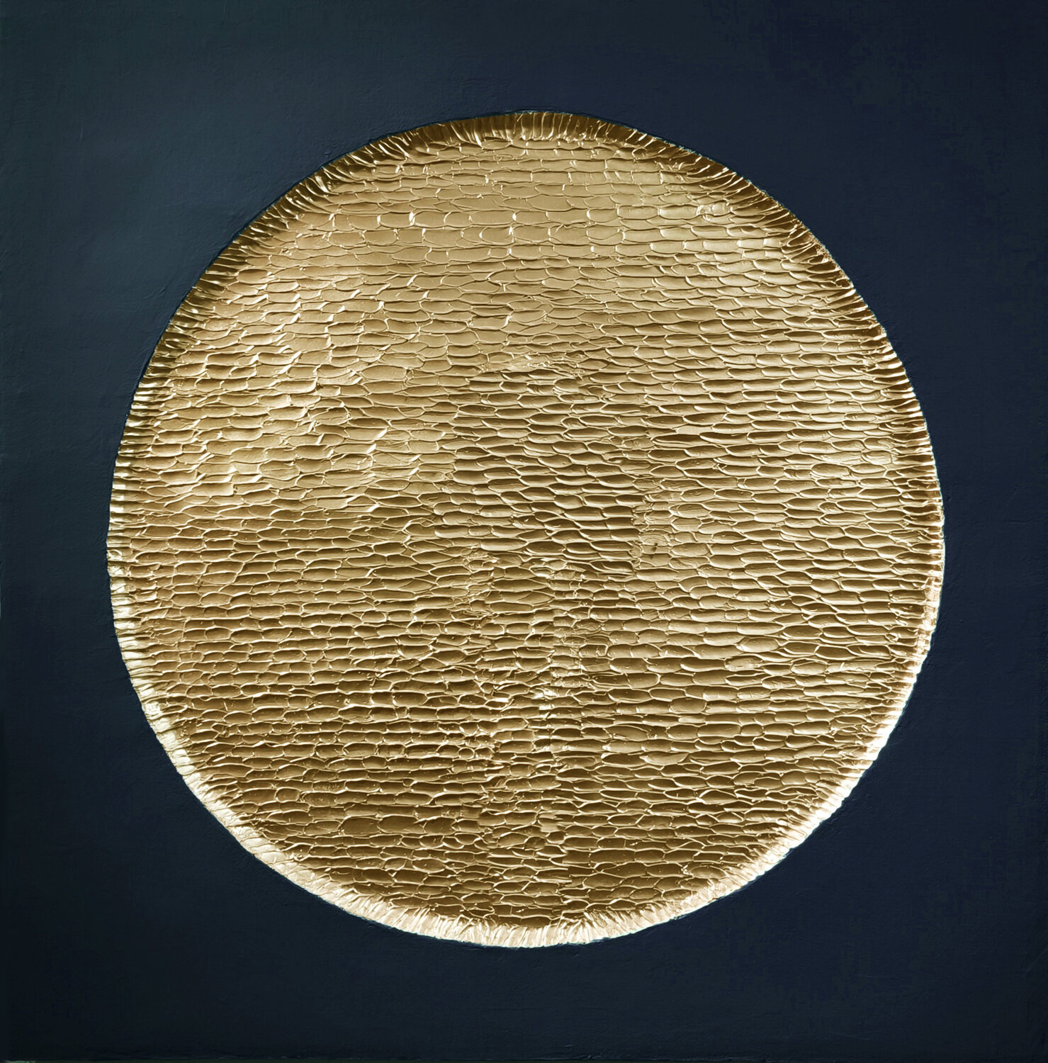 " Golden Blue Mars " Navy gold abstract high textured acrylic art Yana Sagan Original painting for sale