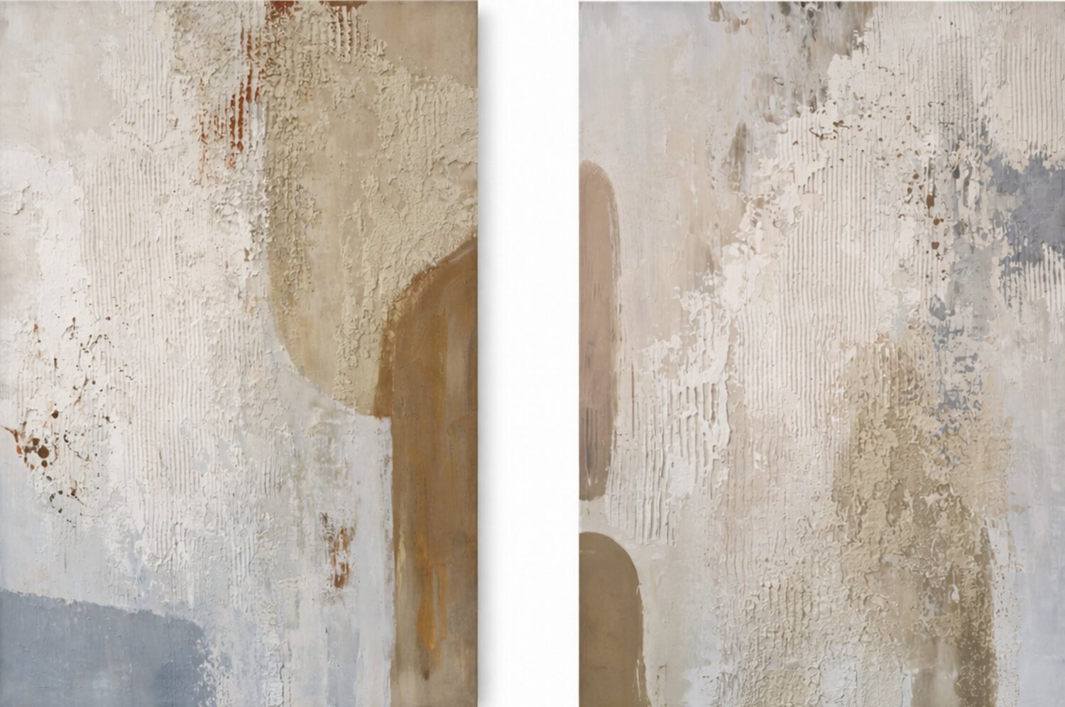 "Fjord Set 2" Abstrac brown beige high textured acrylic art set of 2 Yana Sagan Original painting for sale