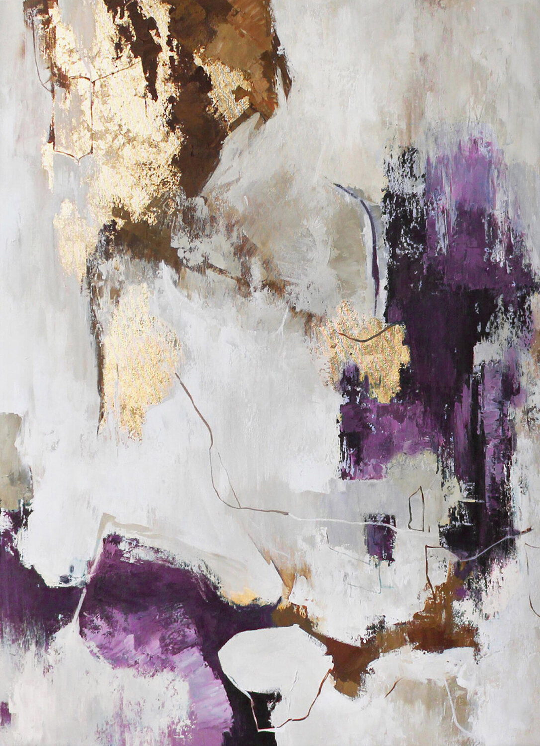 "Pink Flux" Purple gold white abstract acrylic art Yana Sagan Original painting for sale
