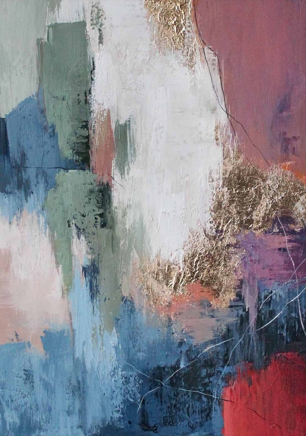" Pink Brume  " Pink blue gold abstract acrylic art Yana Sagan Original painting for sale