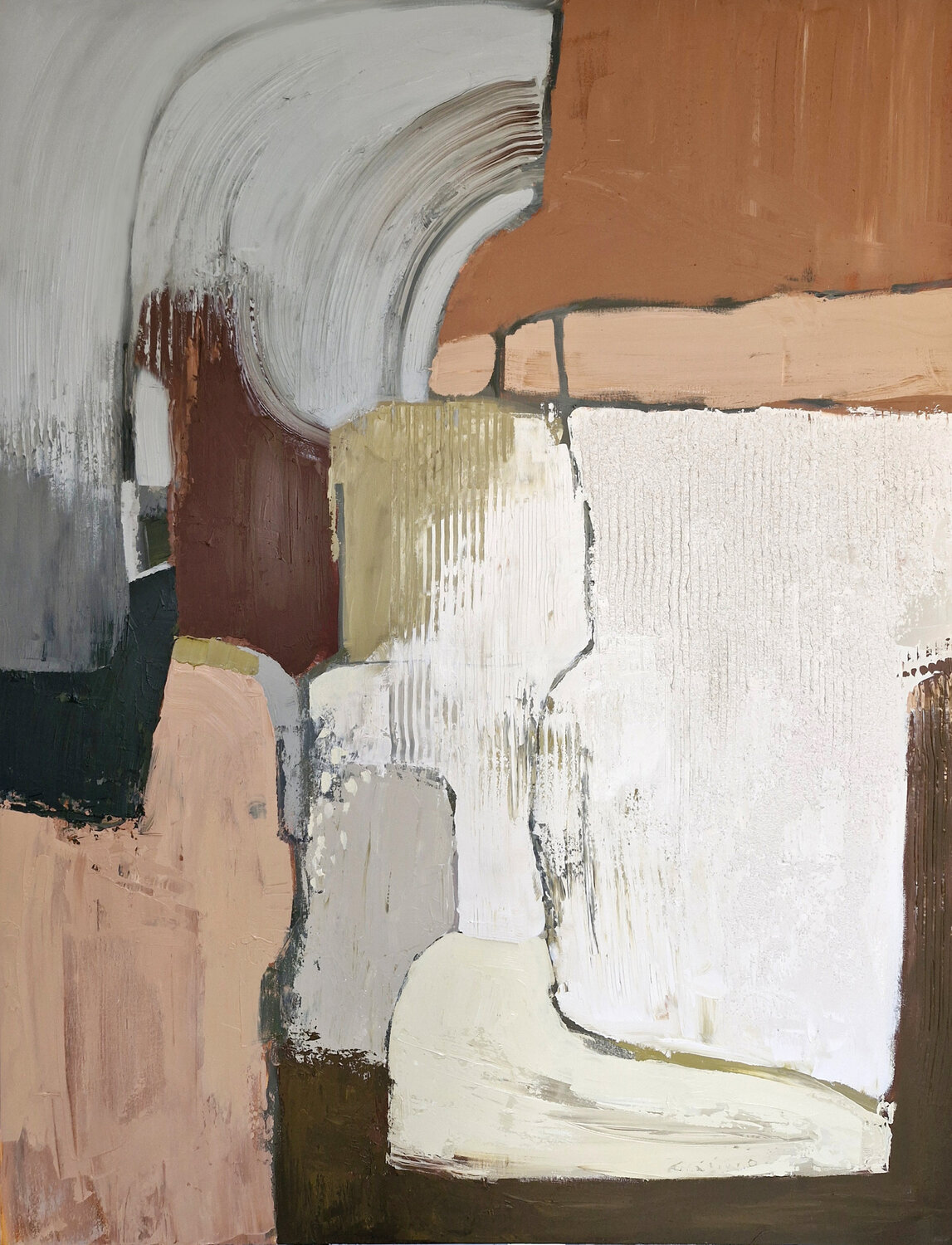 "Eclipse 2" Brown gray rust abstract acrylic art Yana Sagan Original painting for sale