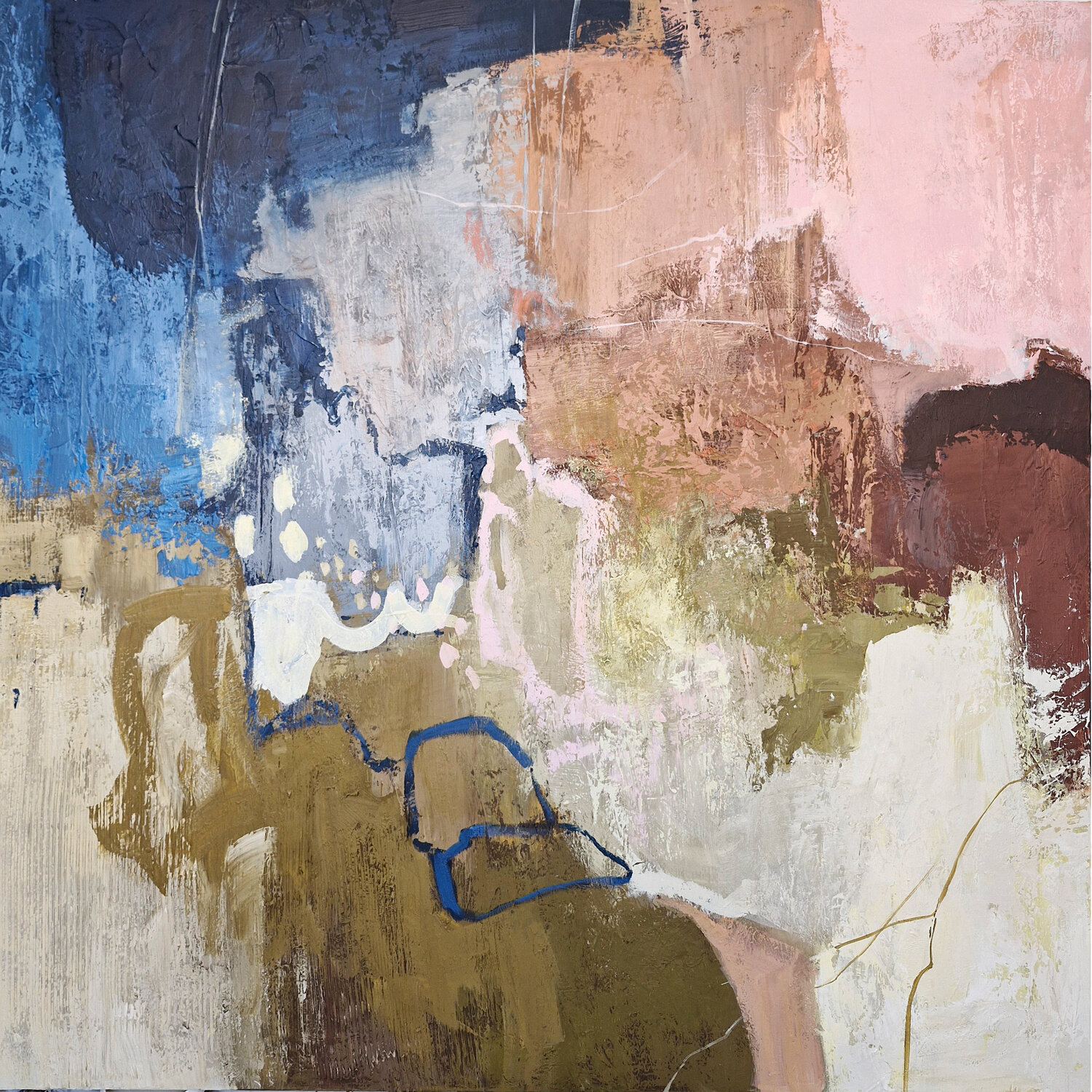 " Grace 2" Navy blue olive pink abstract acrylic art Yana Sagan Original painting for sale