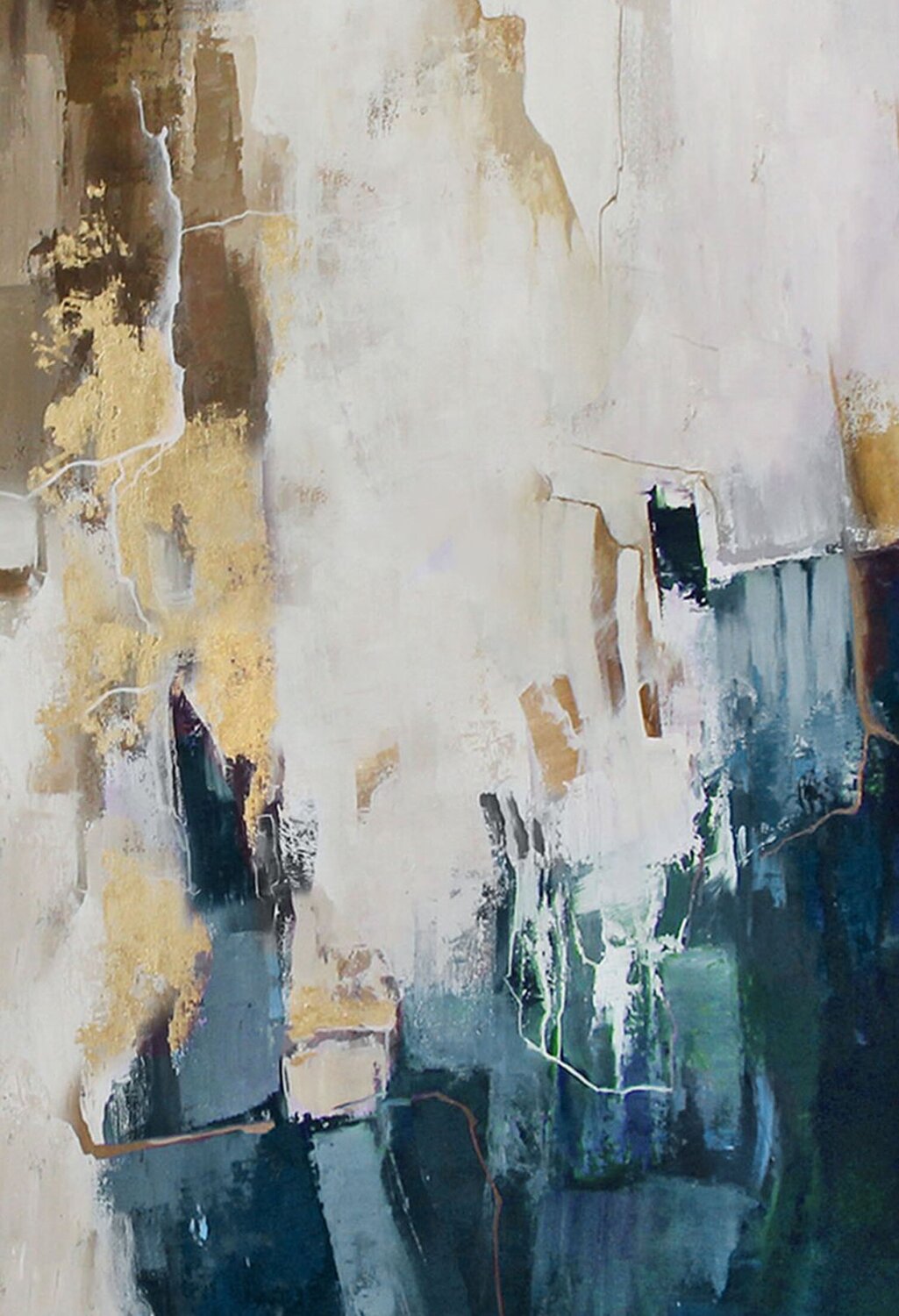"Breeze 2" Abstract teal gold gray acrylic art Yana Sagan Original painting for sale