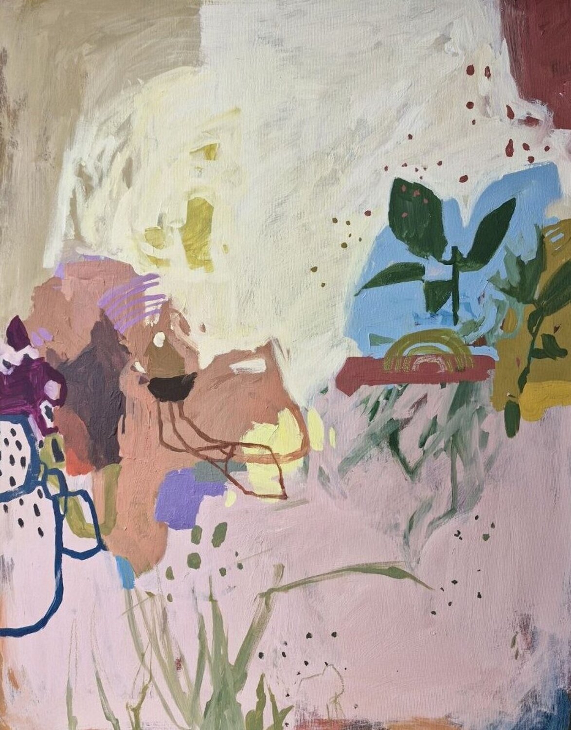 "Dreams 4" Abstract pink yellow blue  acrylic art Yana Sagan Original painting for sale