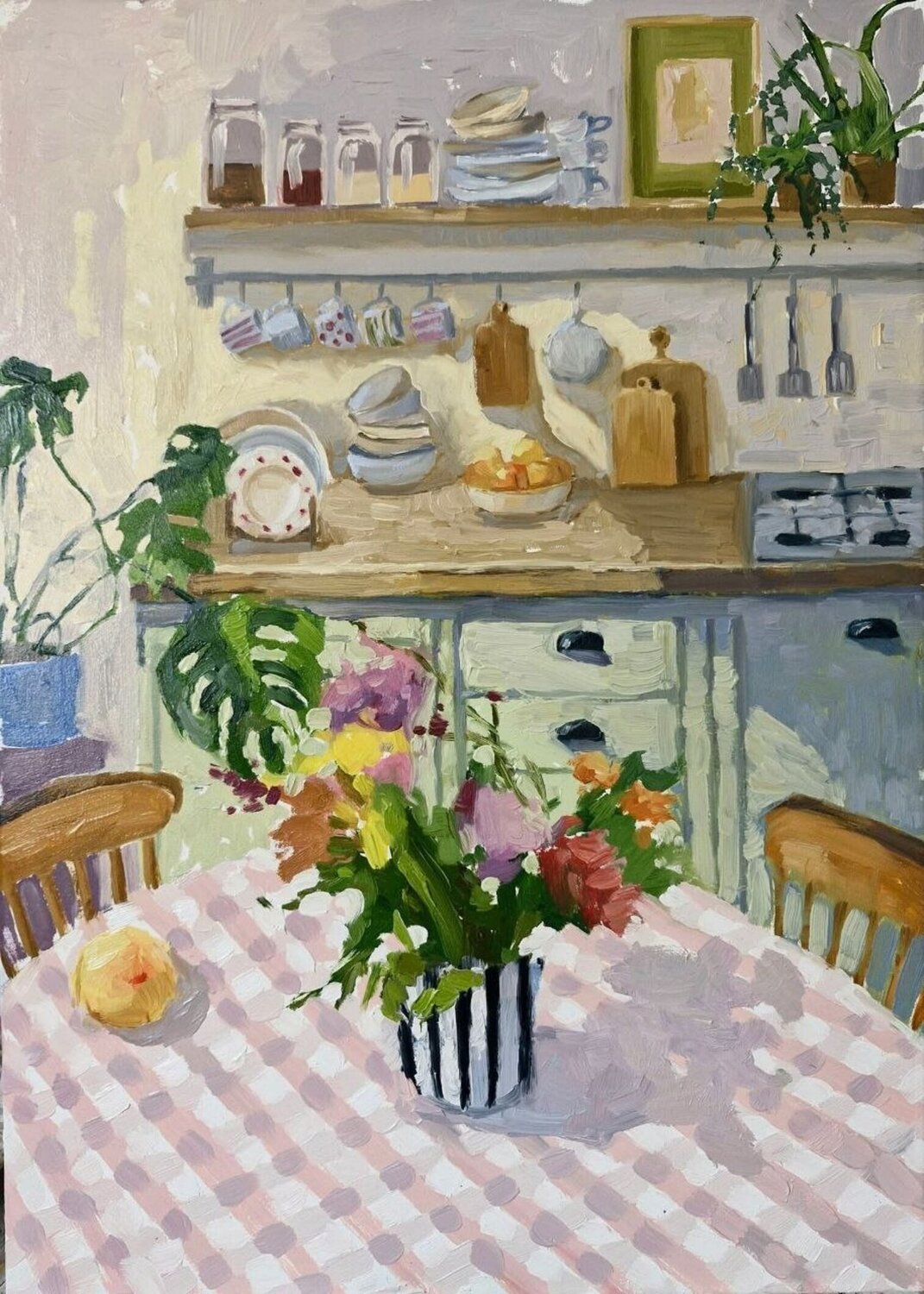 "Cozy Kitchen" Warm daytime at home. Everyday life art Yana Sagan Original painting for sale