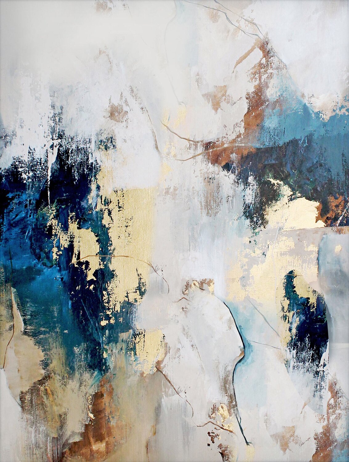 "Flow 2" Navy gold abstract acrylic art Yana Sagan Original painting for sale