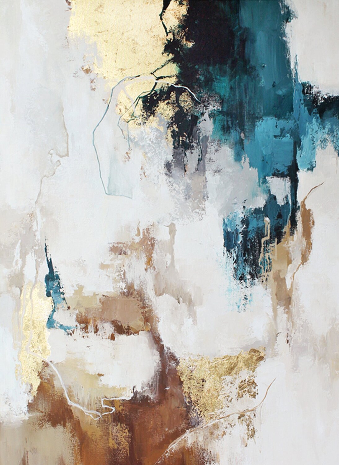 "Flux 2" Teal blue gold abstract acrylic art Yana Sagan Original painting for sale