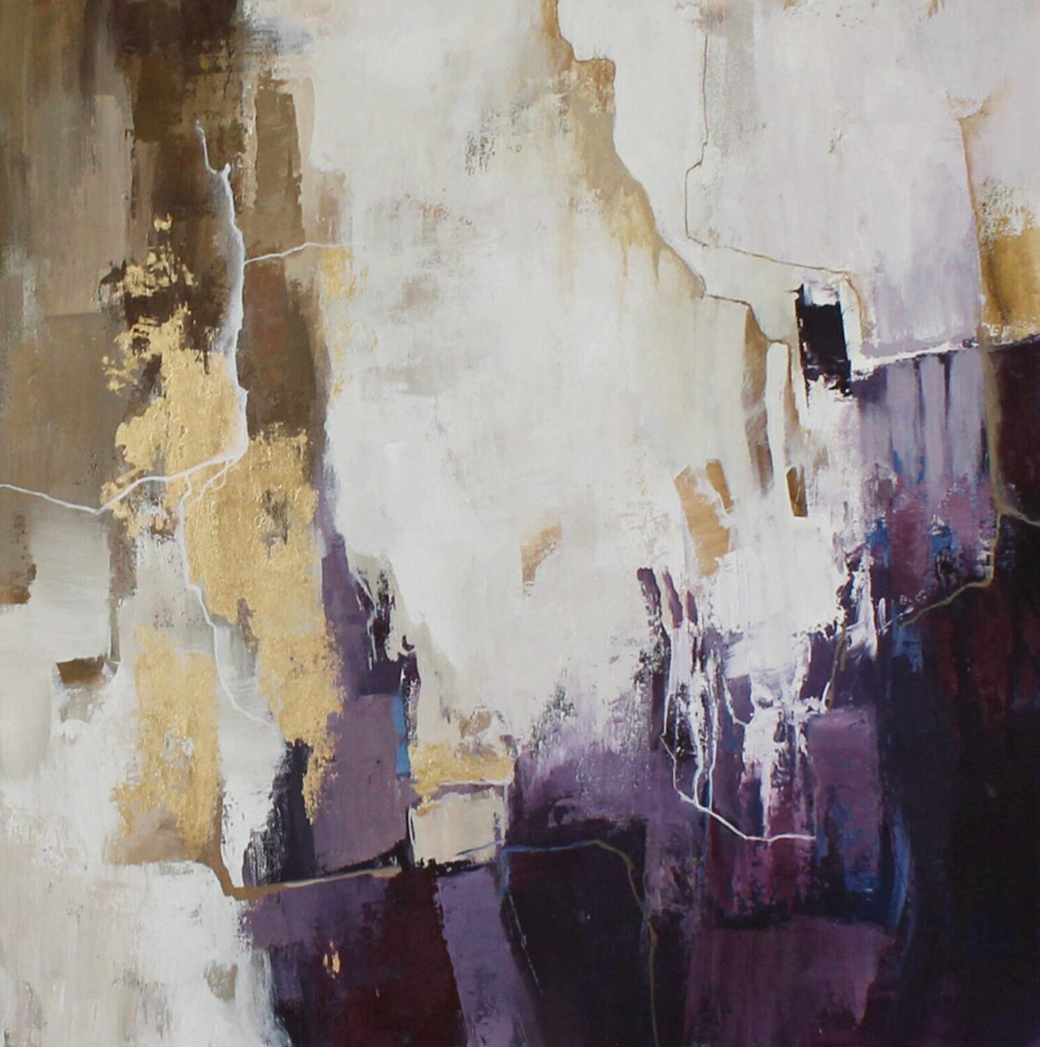 "Flood 2" Abstract violet brown gold acrylic art Yana Sagan Original painting for sale