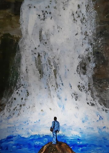 Waterfall (A. Eisenstaedt photo ispiration) by Maria Elena Di Lascio, Painting for Sale on Select