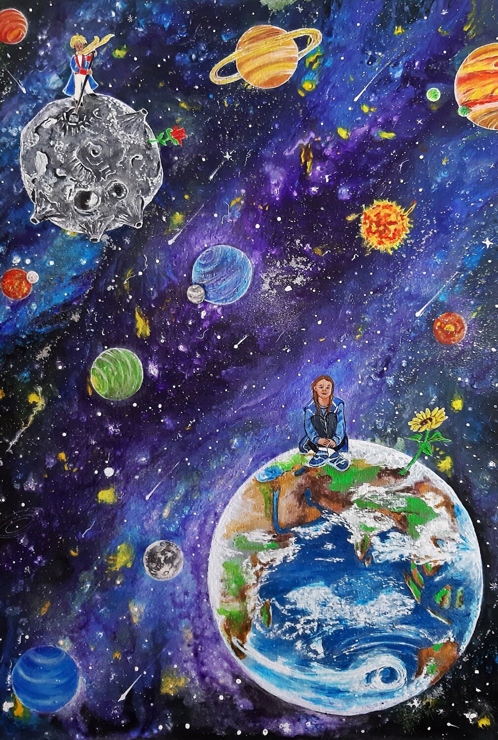 Il pianeta di Greta Thunberg Maria Elena Di Lascio Original painting for sale