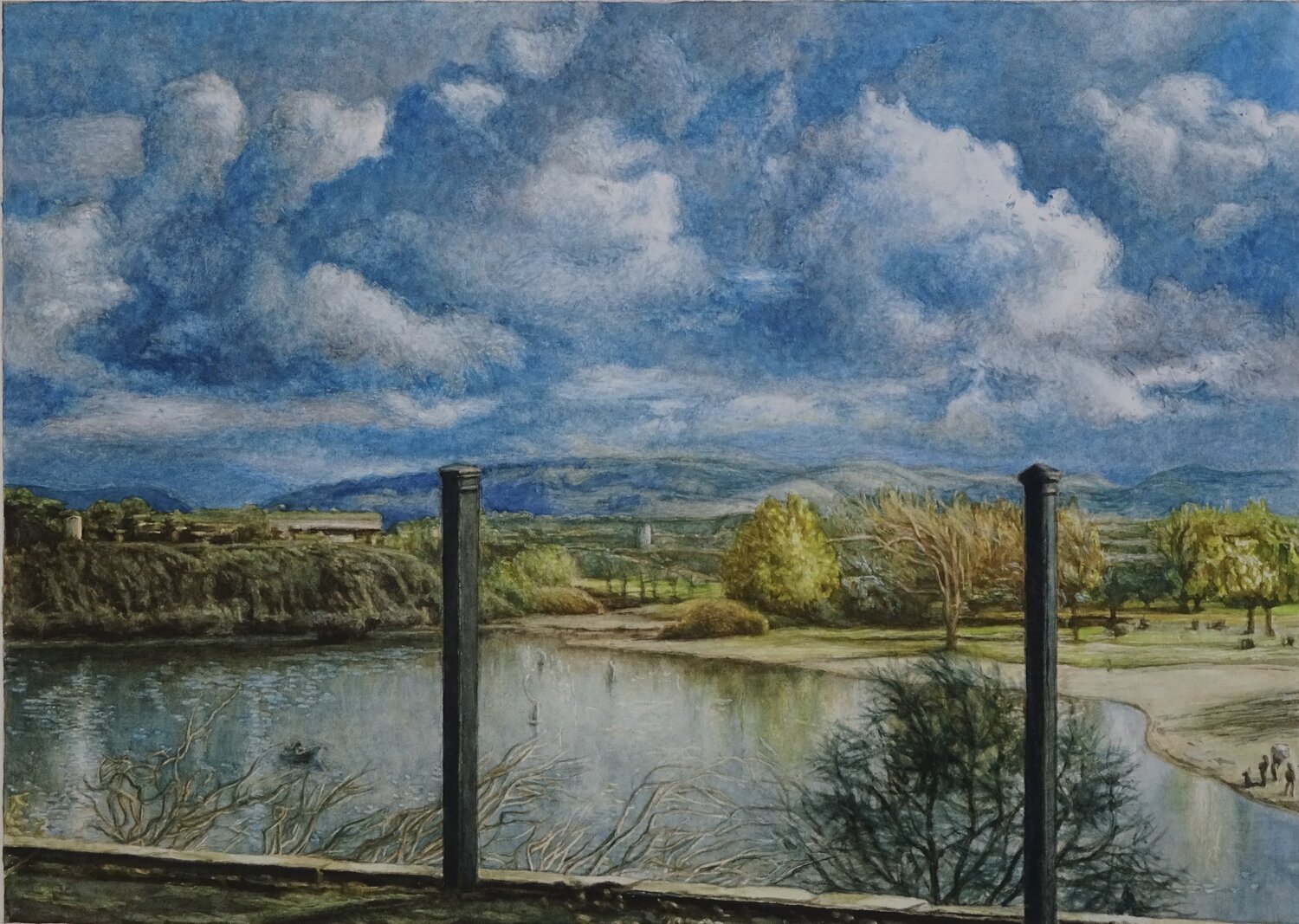 Cloudy sky over the lake Marie Pascal Drawing for sale