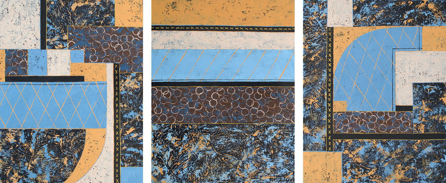 XO Hugs and Kisses Triptych Nancy Eckels Original painting for sale