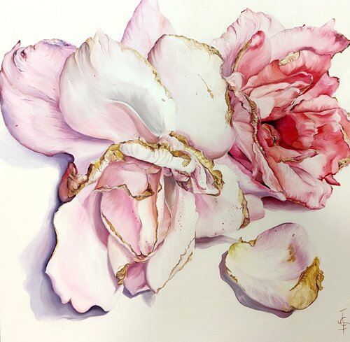 Roses roses et le pétale by Joëlle Poret, Painting for Sale on Select