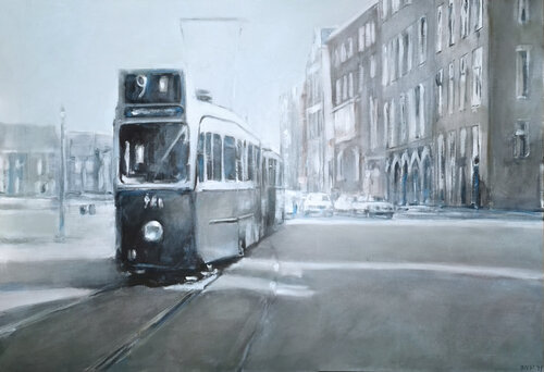Tram in schaduwspel by Oscar Spierenburg, Painting for Sale on Select