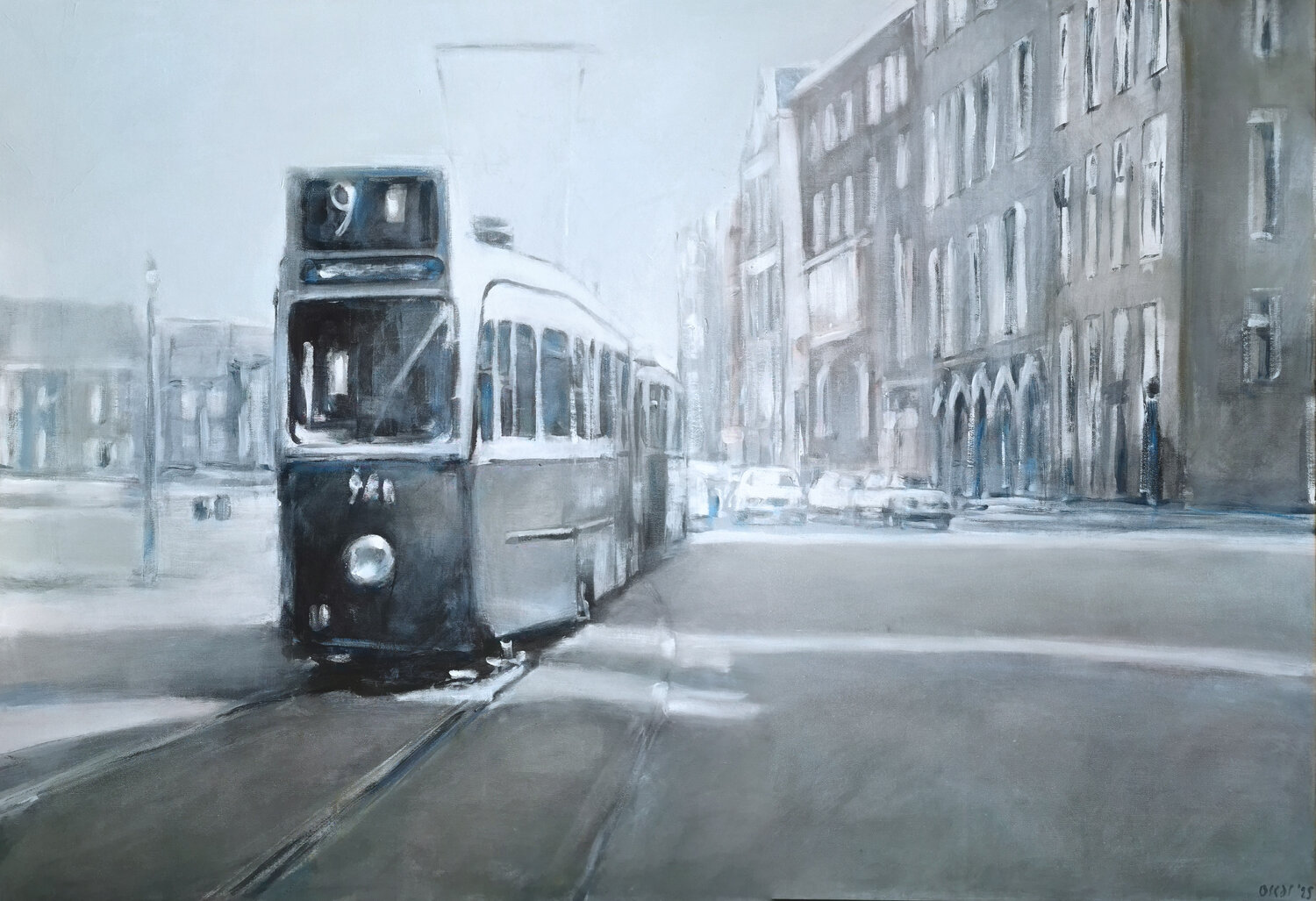 Tram in schaduwspel Oscar Spierenburg Original painting for sale