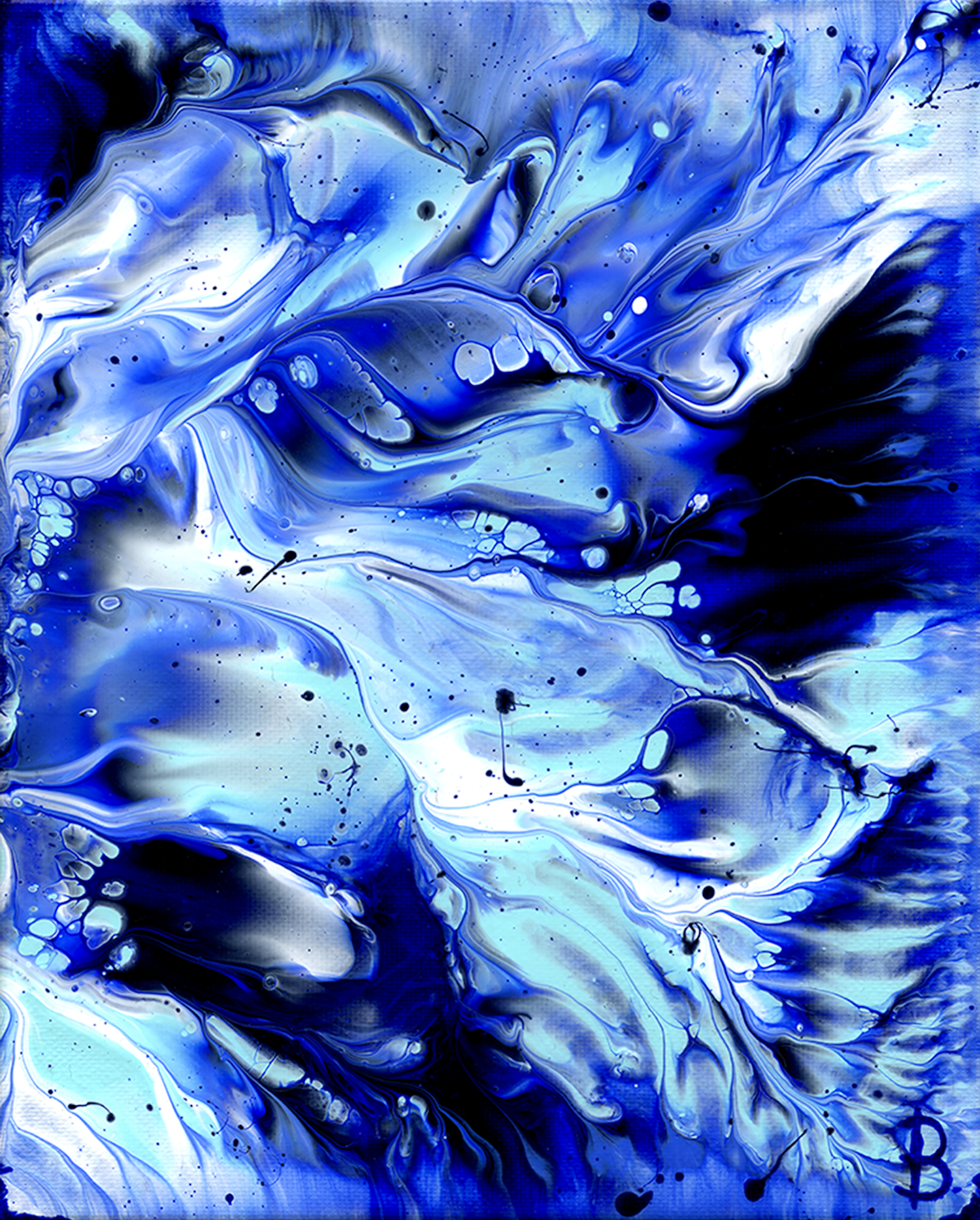 OCEAN WINGS II - Museum Quality Abstract: Silver Leaf on Deep Gallery Wrap