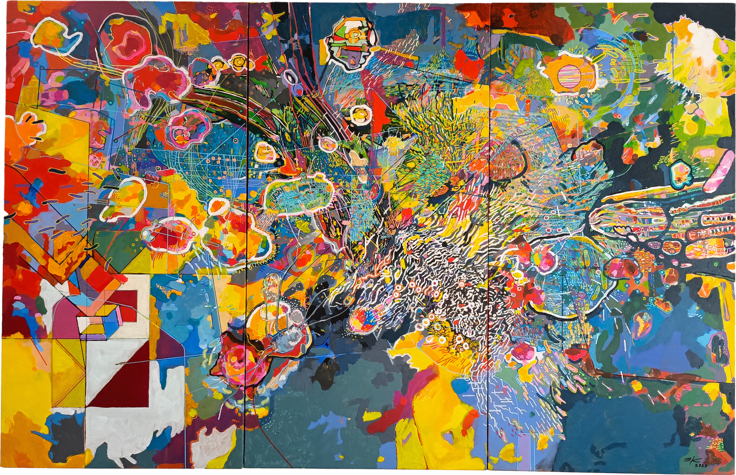 BMM 1/2023 Serie Biológicas Micro Mundos. Tríptico IGNACIO KLINDWORTH Original painting for sale