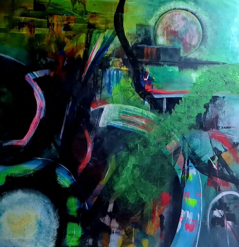 Zwischen den Umlaufbahnen by Gudrun Dapont, Painting for Sale on Select