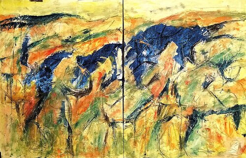 Landschaft im Abendlicht  Diptychon by Wolfgang Stocker, Painting for Sale on Select