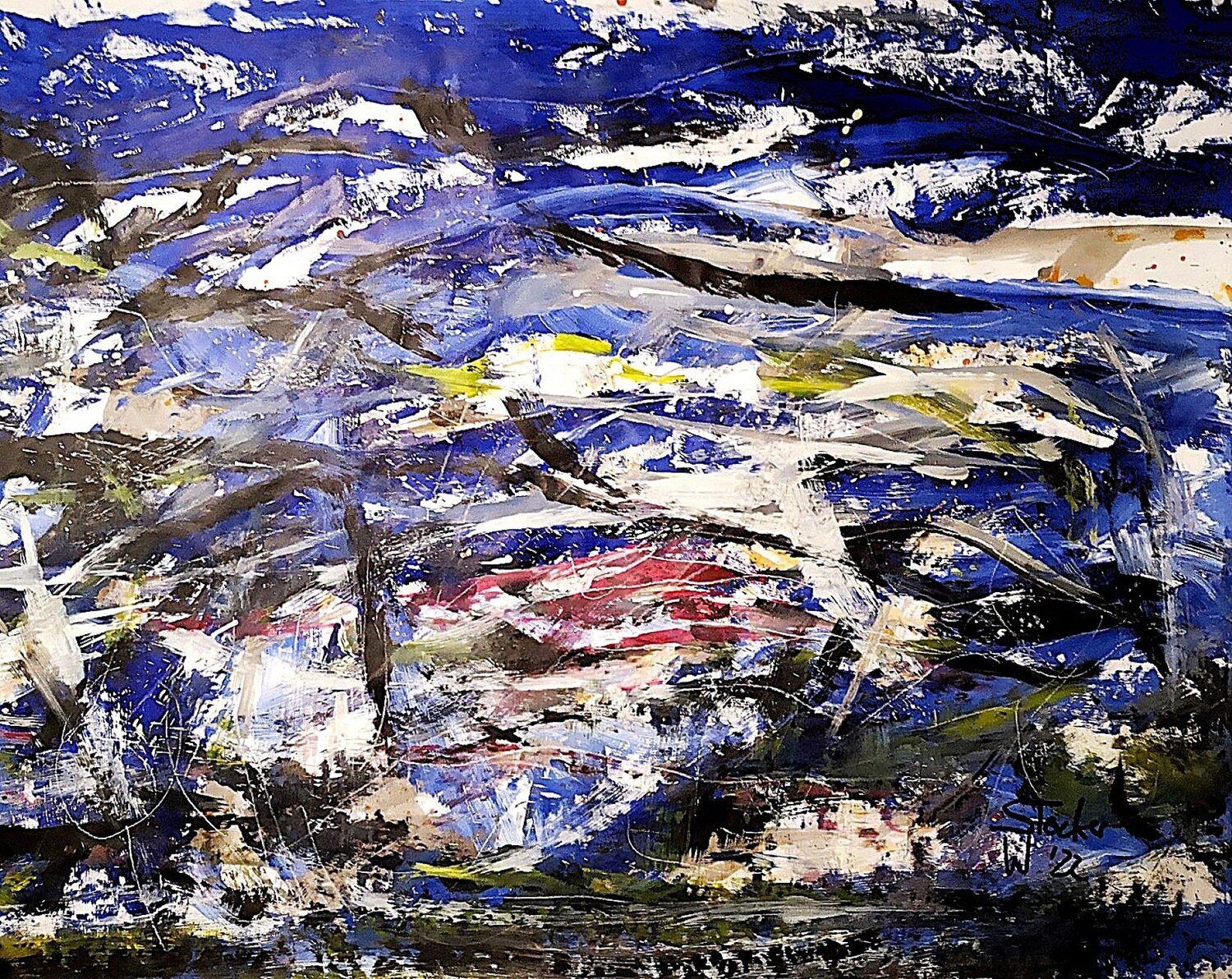 stormy moonlight sea IV Wolfgang Stocker Original painting for sale