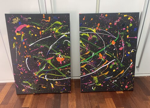 ✨ Nocturne Chromatique I & II — Contemporary Abstract Diptych (70 × 50 cm each) by jose luis modol, Painting for Sale on Select