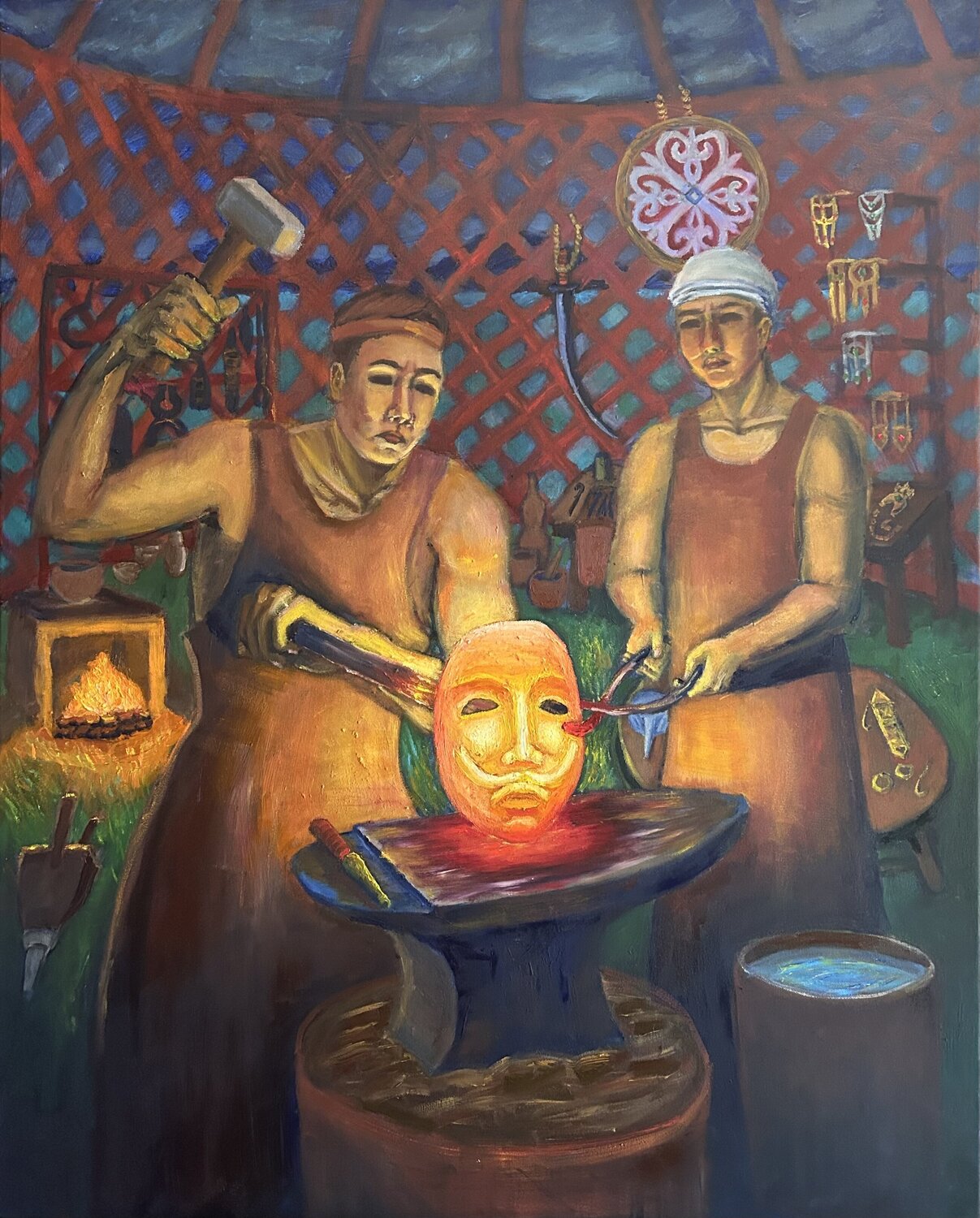 “Blacksmiths Of The Steppe” Bagzhan Alikhanov Original painting for sale
