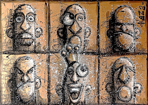 Human masks by Kaza, Painting for Sale on Select