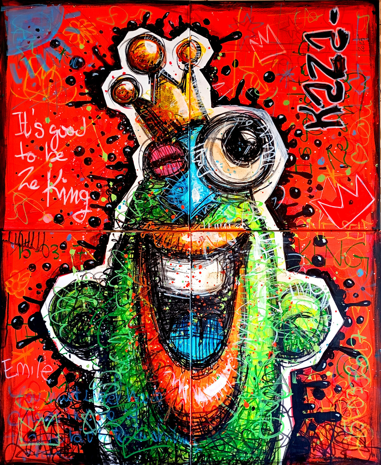 IT'S GOOD TO BE THE KING ! fond rouge Kaza Original painting for sale