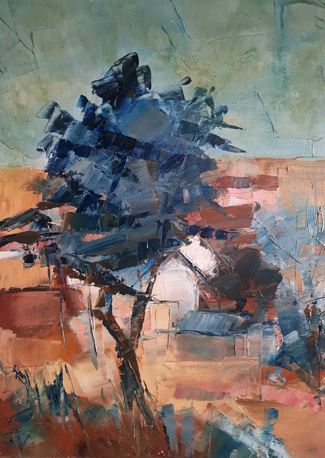 Blue tree Clarisse Daurat Original painting for sale